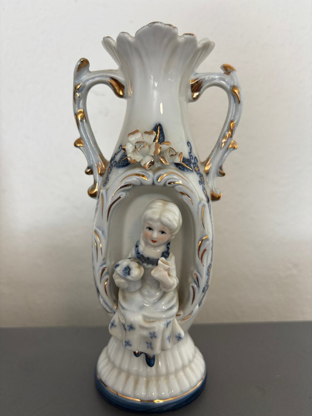 Vintage Allied Japan Porcelain Figural Vase Glue White Victorian Style